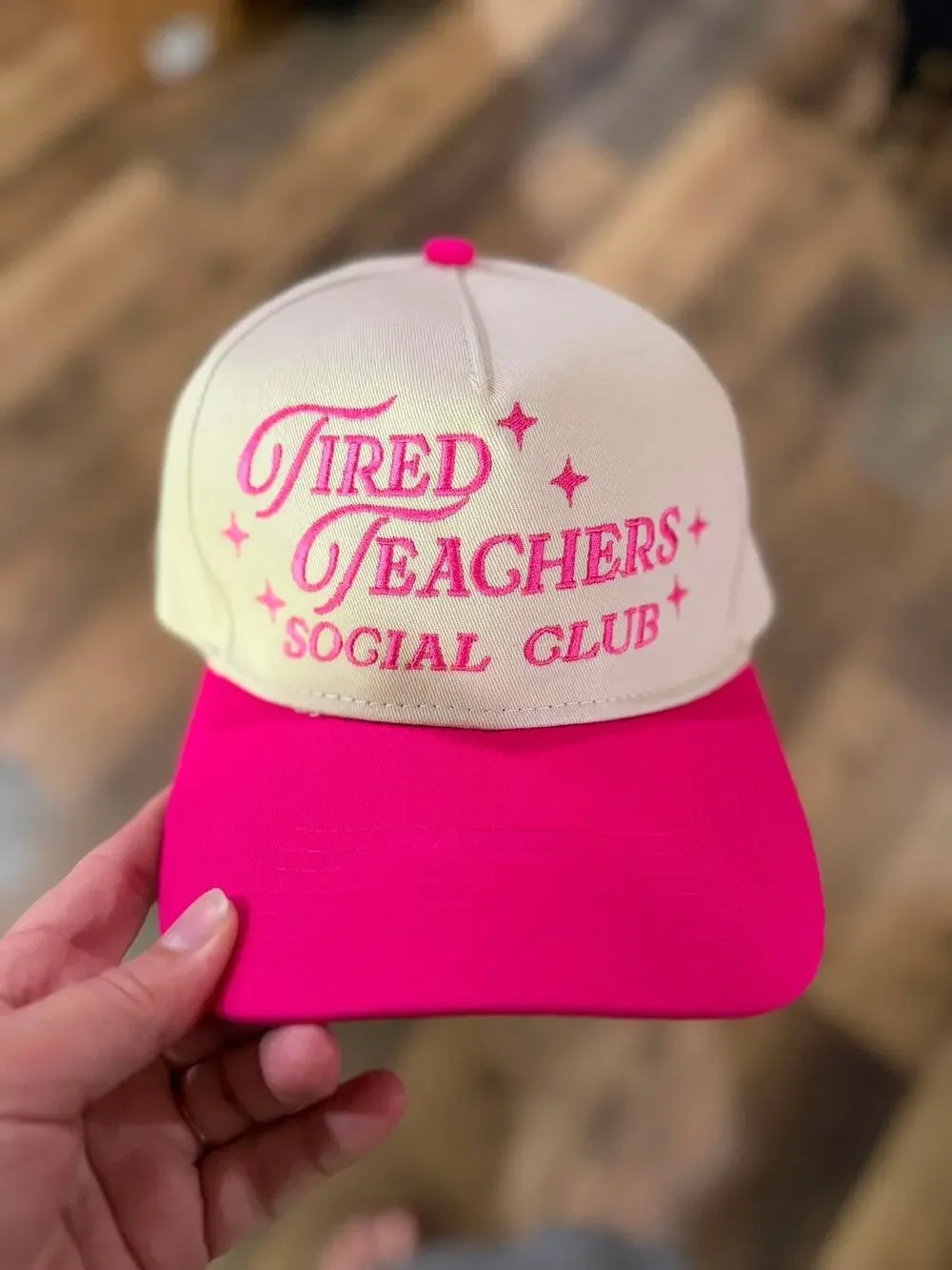 Tired Teachers Social Club Pink Trucker Hat Snapback Embroidered Cap
